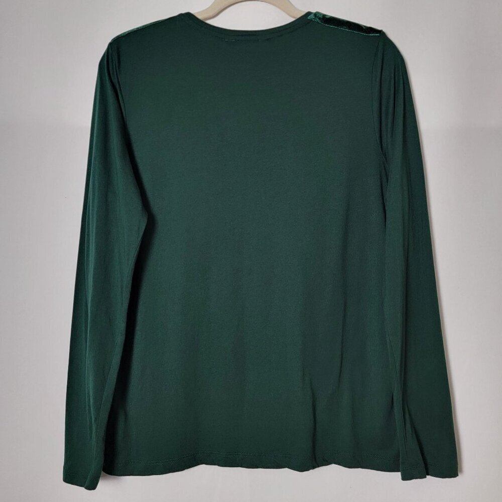 Lauren Ralph Lauren Womens Green Velvet Accents Long Sleeve Top Large - Picture 6 of 10
